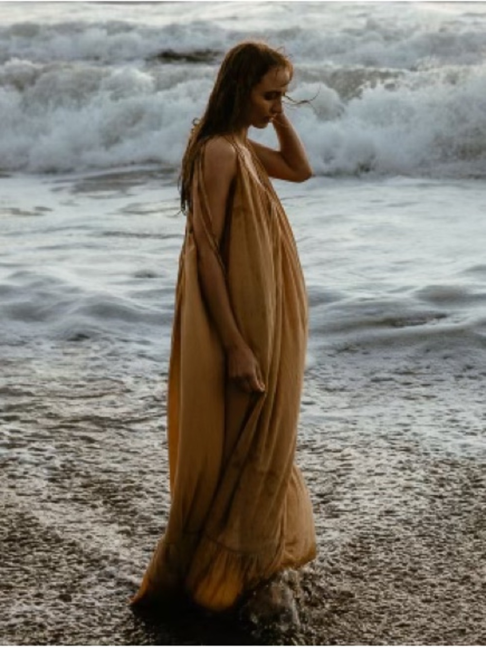 Beige hand dye maxi dress, open back